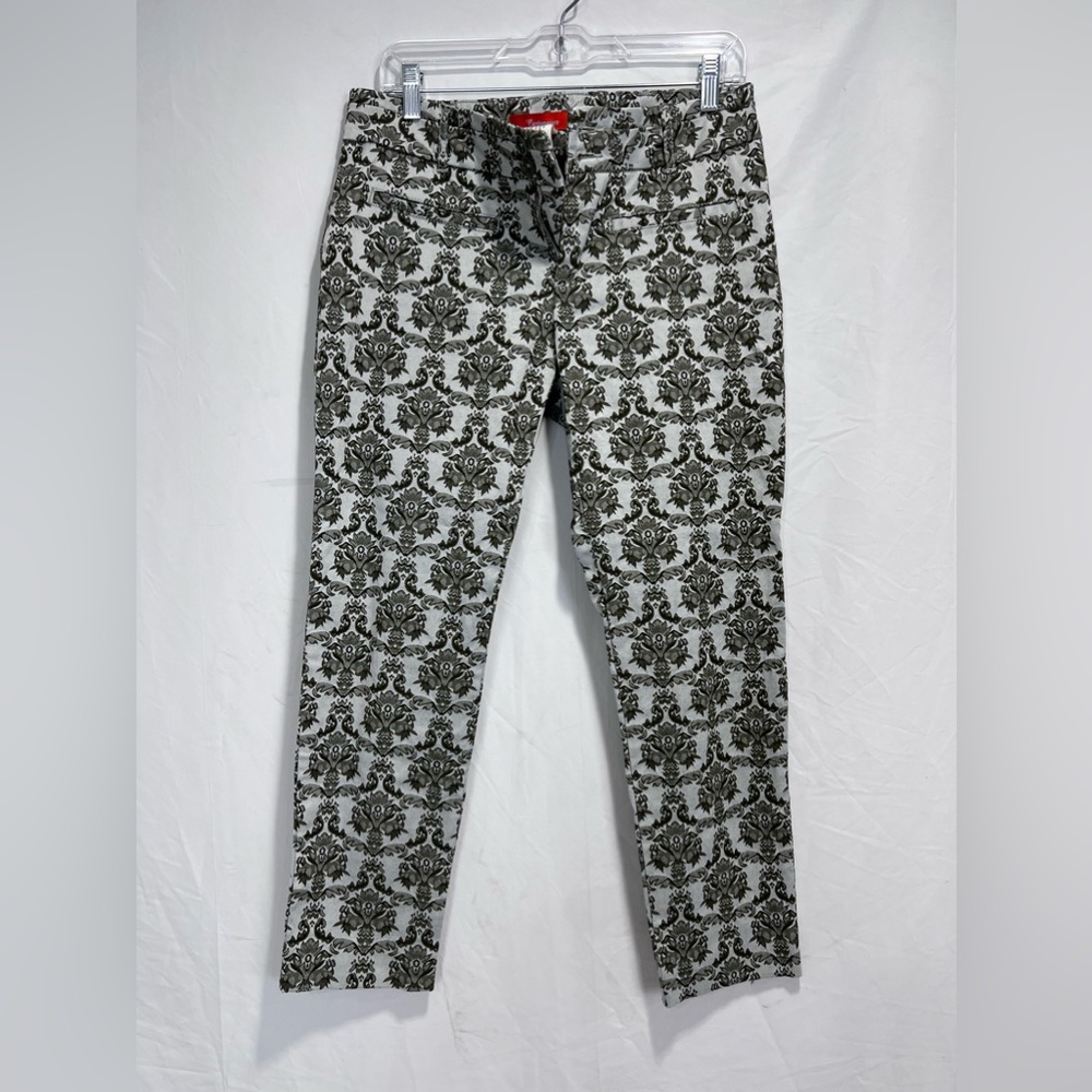 Anthropologie Cartonnier Charlie Ankle Pants Green Jacquard Brocade | Sz 8